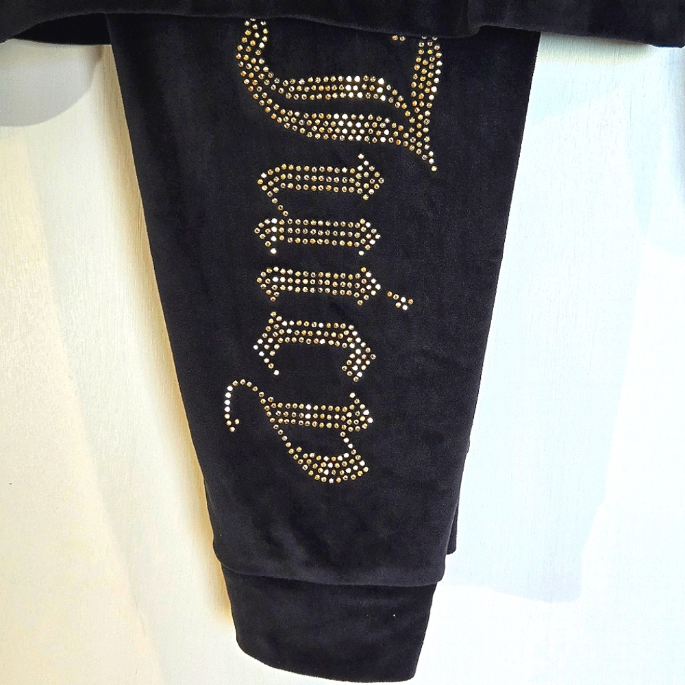 NWOT Juicy Black Velour Tracksuit Lounge Set Rhinestone Logo - Picture 5 of 7